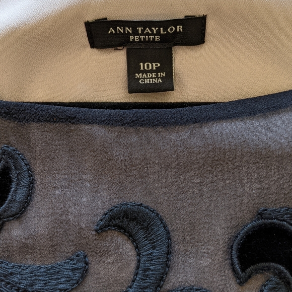 Ann Taylor Silk Chiffon Black Tie Dress with beautiful flock detailing- Size 10P - Picture 8 of 10